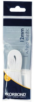 KORBOND Sewing Elastic - Flat - White – 12mm x 2m – Repair Clothes, Waistbands, Cuffs, Dressmaking, Crafts Projects