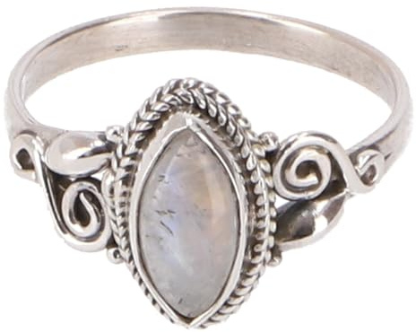Boho Silberring mit Mondstein, filigran, 925er Sterlingsilber, elegant | Hochwertiger Edelsteinring, filigrane Verarbeitung, ideal für Boho-Look, einzigartiger Glanz und schimmernde Farben.