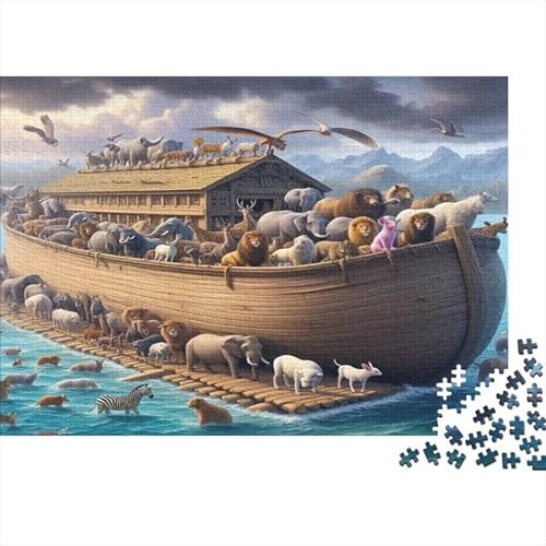 Arche Noah Puzzle 1000 Teile 52x38cm Recyceltes Papier für Erwachsene Tierversammlung Puzzle Lustig Anspruchsvoll Familienaktivität Geschenkidee