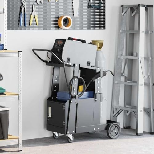 Runheo Carro de soldadura negro de acero mate, 91 x 47 x 96 cm, con ruedas giratorias 360° y armario con cierre, ideal para taller, garaje, transporte y cargas pesadas
