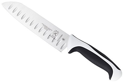 Mercer Culinary Millennia Color Handle Cutlery 7 Santoku Knife (Granton Edge) White