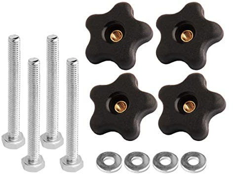 POWERTEC 71070 T Track Knob Kit w/ 5 Star Knob, 1/4-20 Threaded Bolts and Washers, 12 Piece Set, T Track Bolts, T Track Accessories for Woodworking Jigs and Fixtures