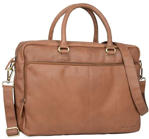 STILORD 'Aaron' Umhängetasche Leder 15,6 Zoll Laptoptasche Aktentasche Bürotasche Unitasche mit Schultergurt Business Vintage, Farbe:sattel - braun