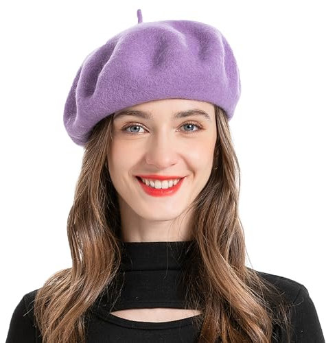 ZLYC Frauen Klassische Der Französische Künstler Baskenmütze Barett (Violett),Einheitsgröße