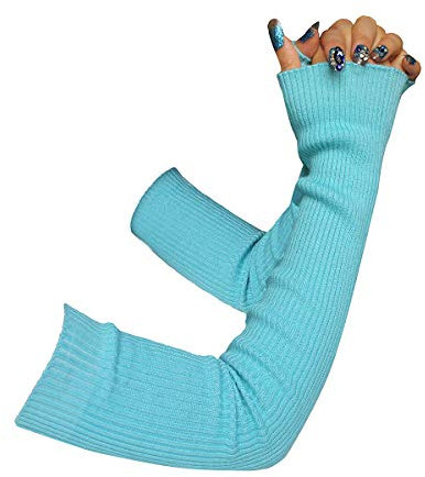 Share Maison Armstulpen für Damen, Wollstrick, Kaschmir, lange fingerlose Armstulpen, 50 cm, Winterhandschuhe, 1-himmelblau, Medium