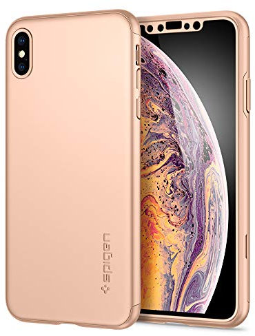 Spigen [Thin Fit 360 iPhone Xs Max Case Cover 6.5 inch with Exact Slim Full Protection with Tempered Glass Screen Protector for iPhone Xs Max (2018) 6.5 inch - Gold