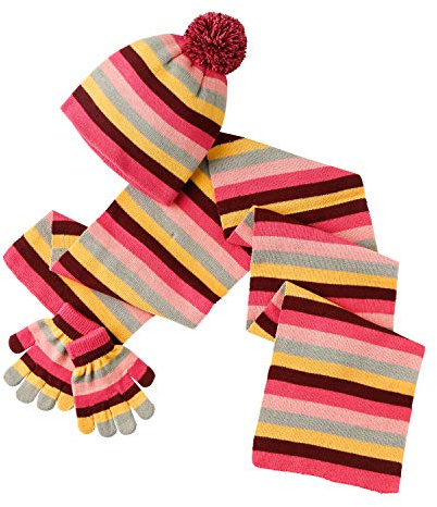 Younger Boys Girls Striped Winter Pom Pom Beanie Hat Scarf Gloves Set UK Seller