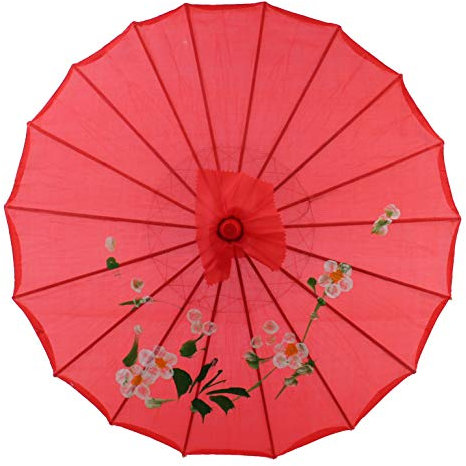 AAF Nommel Sonnenschirm Deko Schirm Kunstfaser wasserfest rot Bambus Holz Bali Ø 55cm (Rot)