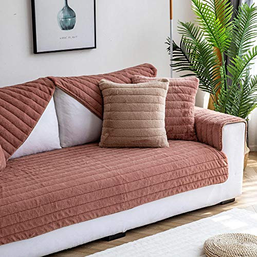 sofa bezüge,sofaschoner ecksofa,Sofaschonbezug,Imitiertes Kaninchenfell-Sofakissen,Schnittsofa-Schonbezug,rutschfester Plüsch-Sofabezug,Schonbezug für Hundehunde,warmer Sofaschutz-Weinrot_Kissenbezu
