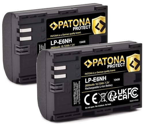 PATONA Protect V1 LP-E6NH Akku 2X (2600mAh) Qualitätsakku mit NTC-Sensor und V1 Schutzgehäuse - Intelligentes Akkusystem - neueste Generation