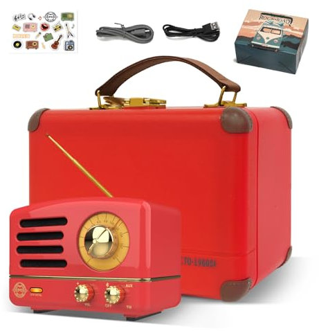 Muzen Radio mit Bluetooth, Radio Klein, OTR Metal Speaker, Kleines mit Batterie,Indoor Vintage Dekoration Retro, Hi-Fi Stereo Bluetooth Lautsprecher, Geschenke für Frauen/Familie