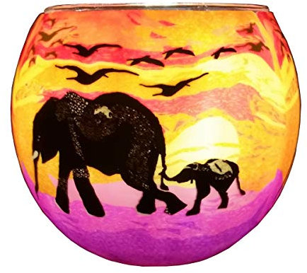 Kerzenfarm Leuchtendes Glas, Elefant und Baby, 11 cm