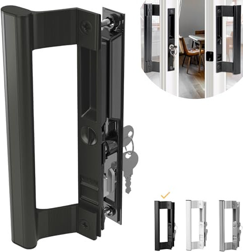 T-HAKEN Juego de manijas de puerta corredera de vidrio, 6-5/8 pulgadas, color negro, repuesto de manija de puerta de patio de 1 pulgada a 1-1/8 pulgadas. Grueso utilizado tanto en zurdos como diestros