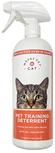 Messy Pet Cat Training Deterrent Spray Helps Stop Unwanted Pet Habits, Behaviors Like Scratching Furniture, Marking Territory, Indoor/Outdoor Use - 27oz