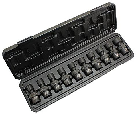 US PRO INDUSTRIAL 10pc 3/8” Dr 360° Swivel Impact Shallow Sockets 10-19mm 3471