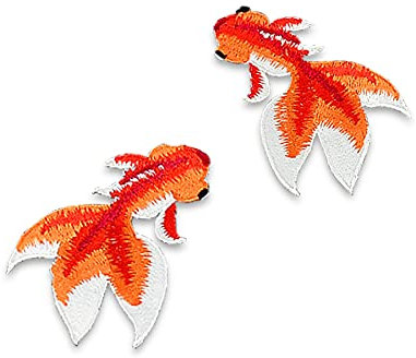 Patches zum Aufbügeln Goldfisch 2 Stück Buegelbilder Bestickte Patches Sticker Gestickte Aufnäher Applikation für DIY Kleidung Jeans T-Shirt Jacken Rucksäcke