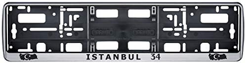 Auto Kennzeichenhalter in der Farbe Silber/Schwarz Nummernschildhalterung Auto, Nummernschildhalter Türkei Flagge 34 Istanbul 2 Stück