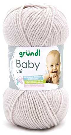 Gründl Baby uni Strickgarn/Häkelgarn (OEKO-TEX zertifizierte Wolle, strapazierfähig und pflegeleicht, 70% Polyacryl 30% Polyamid, 50 g / 150 m, Nadelstärke: 3,5-4,5, 1 x 50 g), ecru