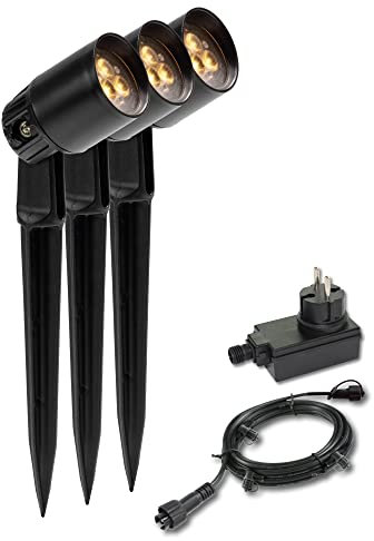Garden Lights® Gartenleuchte Set Neso - 12v 2W LED - IP44 PP Kunststoff Schwarz - verwendung mit Erdspieß oder Montage fuß - geeignet für jeden Garten und Beet