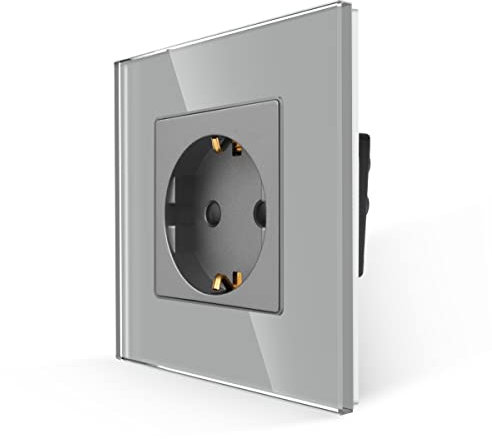 JIMEIDA Einzelsteckdose in Grau, 16Amp Glas Schuko Steckdosen Unterputz Schutzkontakt Wandsteckdose-86mm, 250V, 1 Fach