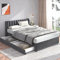HESHU Polsterbett 140 x 200 cm mit 2 Schublade, Samt Doppelbett mit Stauraum, Bett mit Lattenrost, Kopfteil Rückenlehne, Modernes Bettgestell, Grau, ohne Matratze