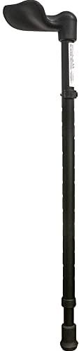 Ergonomic Handled Walking Stick - Left Handed Palm Grip - Telescopic Height - 14 Height Settings - Non-Slip Rubber Ferrule - Matt Black