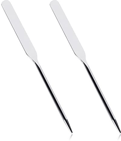 2pcs Metal Spatula Makeup Tool, Beauty Liquid Foundation Spatula Stainless Steel Cosmetics Mixer Reusable Long Makeup Depotting Spatula Professional Metal Cosmetic Spatula