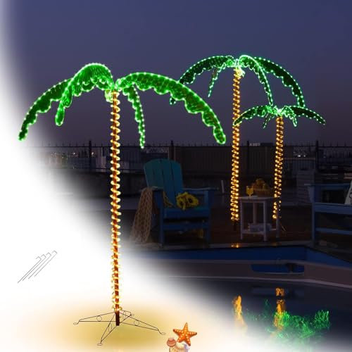 RELAX4LIFE Palmier Lumineux Extérieure LED Décoration Jardin Lumineux, Lampe Palmier Lumineux Intérieur & Extérieur avec Base Stable en Croix pour Patio Plage Fête (Style 1, 118 x152 CM)