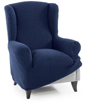 FAVERTI Super elastischer Bezug für Ohrensessel, 1-Sitzer, 70 bis 100 cm, Modell Novele, Marineblau, hochwertiger Schutz aus Jacquard-Stoff, Baumwollgefühl, Ohrensesselschutz