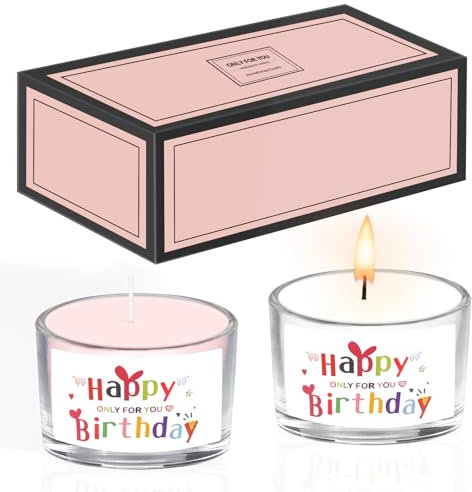 2 Stück Geburtstagsgeschenk für Frauen, Happy Birthday Kerzen Duftkerze im Glas, Geburtstagskerzen für Frauen Mama Mütter Beste Freundin Schwester Oma Paare Personalisierte (Milchmüsli & Rose)