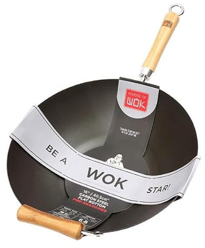 Dexam Carbon Steel Flat Base Non-Stick Wok, 405mm