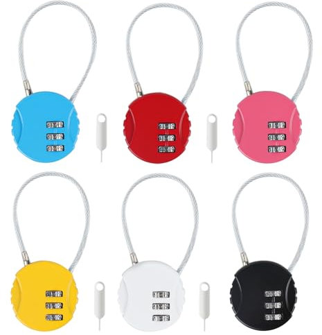 6 Pièces Cadenas à Combinaison, Petit Cadenas à Code Cable, Cadenas de Sécurité à Combinaison à 3 Chiffres Réinitialisables pour Valise Sac de Voyage Casier, avec 4 x Codeurs