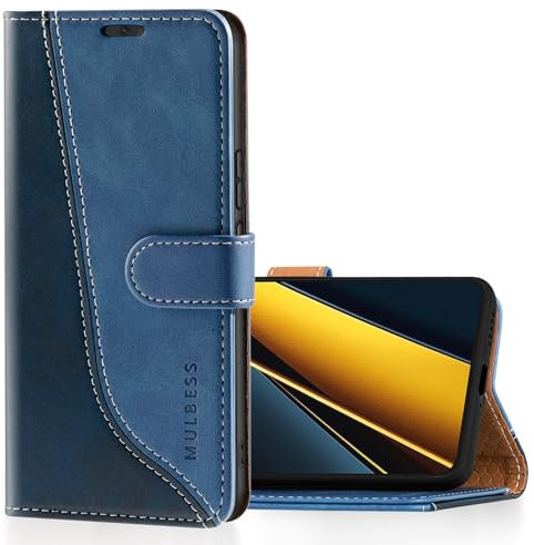 Mulbess für Xiaomi Poco X6 Pro 5G Hülle, Handyülle Leder mit Kartenfach, Klapphülle mit Magnetverschluss, Flip Case Etui Handytasche Schutzhülle, Stilvoll Diamant Blau