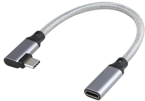 Right Angle USB C Extension Cable 0.2m, USB3.2 Gen2 20Gbps Fast Charge Data Transfer Cable, 4K@60Hz HD Video Display Lead for iPhone 16 15, Galaxy, Mac, iPad, Switch and more Type C Devices
