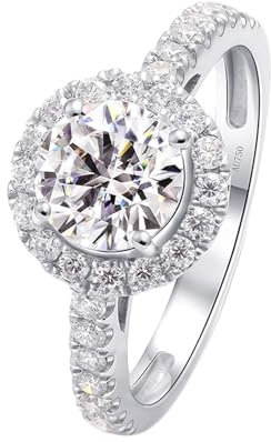 Skcess 18 Karat Weißgold Promise Ring Weiß Erstellter Diamant Runden, Damen Ring Eleganter Ring mit 4 Zinken Ring Damen Größe 62 (19.7)