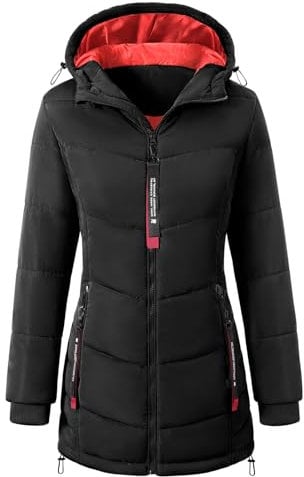 Yuson Girl Winterjacke Damen Lang Mantel Winter Jacke mit Kapuze Warm Steppjacke Parka Herbst Winter Outdoorjacke Elegant Kapuzenmantel mit Zipper Tasche(Schwarz, XL)