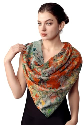 PoeticEHome Cashmere Scarf Wrap 36x36 Inch - Featherlight Artistic Large Square Shawl, Gift Packed
