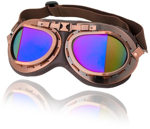 DREAMIZER Motorradbrillen, Retro Motorradbrille, Vintage Brille im Flieger Piloten-Stil, Motorrad brillen für Cruiser Touring Café Scooter, Wander Skibrille, Brille für Halbhelm