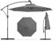 GOPLUS 3M Parasol Deporte avec 32 LED Solaires, Parasol de Jardin Extérieur 8 Baleines avec Tissu Protection Solaire, Parasol Inclinable Rotatif à 360° pour Patio, Terrasse, Base Non Incluse (Gris)