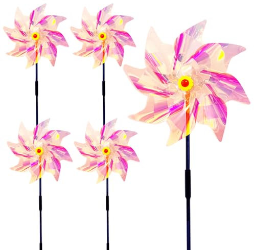 Lot de 5 moulins à vent réfléchissants pour protéger le jardin, le verger, la cour (C-rose)