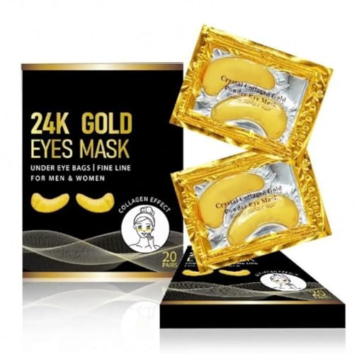 Montegoni® 24K Gold Augenpads (20 Paar) – Kollagen & Hyaluronsäure Augenmaske gegen Augenringe, Schwellungen & Falten – Feuchtigkeitsspendende Anti-Aging Gel-Eyepatches für Männer & Frauen