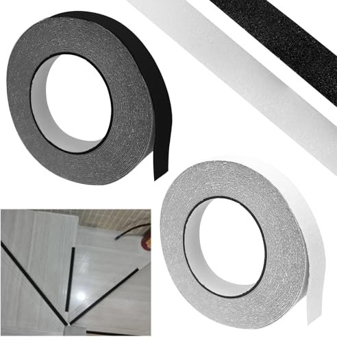SHUIYUE 2 Pcs Transparent Anti Slip Clear Tape, Self Adhesive Safety Grip Tape, Heavy Duty Traction Tape for Stairs Tread Steps Ramps Bathtub Bath Shower Kitchen(Blcak, White)