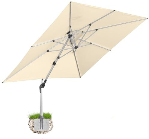 anndora Aluminium Ampelschirm 350 x 350 cm mit Kurbelsystem - Drehbar, Neigbar, Kippbar - Marktschirm, Gartenschirm - Farbe Natural mit Bodenanker