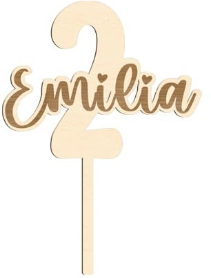 Cake Topper Geburtstag Tortenstecker personalisiert mit Namen und Geburtstagszahl - Holz oder Acrylglas erster Geburtstag Birthday Zahl Acryl Kuchen Torte (LA-76 Holz Birke Multiplex)