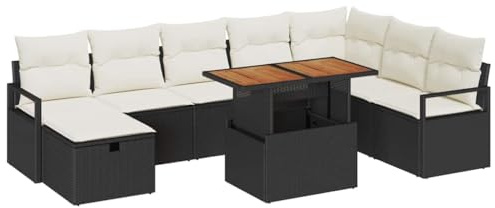 vidaXL Garten-Sofa-Set mit Kissen 9 pcs Schwarz Poly Rattan, Garten und Terrasse, Moderne Gartenmöbel, Verstellbare Füße, Sitzmöglichkeiten, Patio Sofas, Modulares Lounge Set