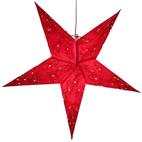 GURU SHOP Faltbarer Advents Leucht Papierstern, Weihnachtsstern 60 cm - Platon Rot, Papiersterne 60 cm