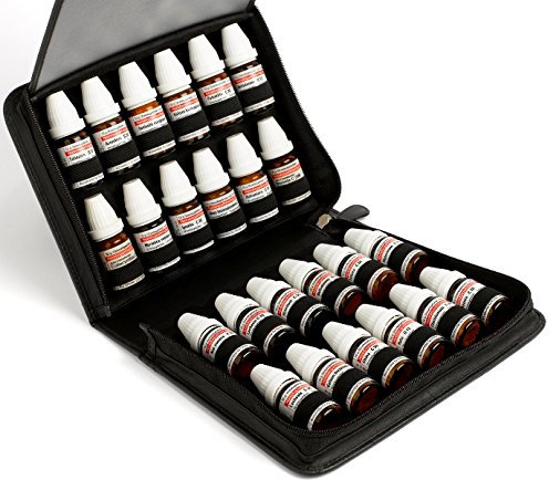 offro Taschenapotheke aus schwarzem Rindleder für 24 DHU Gläser (10ml) oder 10ml Flaschen für Öle, Essenzen und Flüssigkeiten