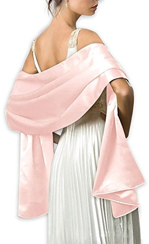 Damenschal aus Satin, Schal aus Satin – Wrap Schal Pashmina 240 cm x 75 cm für Abend Zeremonien Party Hochzeit, Rosa, 240cm*75cm