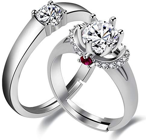 Uloveido 2 stücke Freie Größe Passende Paare Ringe Set Simuliert Diamant Solitaire Ring Mode Hochzeit Verlobungsring Ring Versprechen für Ihn und Ihr Junge Mädchen LB024