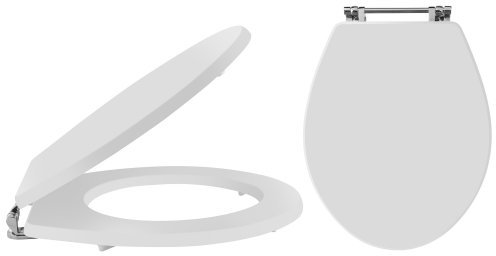 Milano Richmond - Traditional White Wooden Toilet Seat with Chrome Hinges - 350mm x 451mm